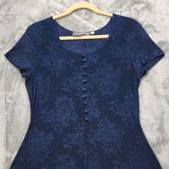 Vintage Maurices Dress Women L Blue Floral Short Sleeve Faux Button Front Skater - Picture 2 of 9